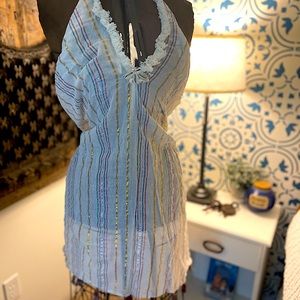 OSFM beach coverup white with multi colored stripes